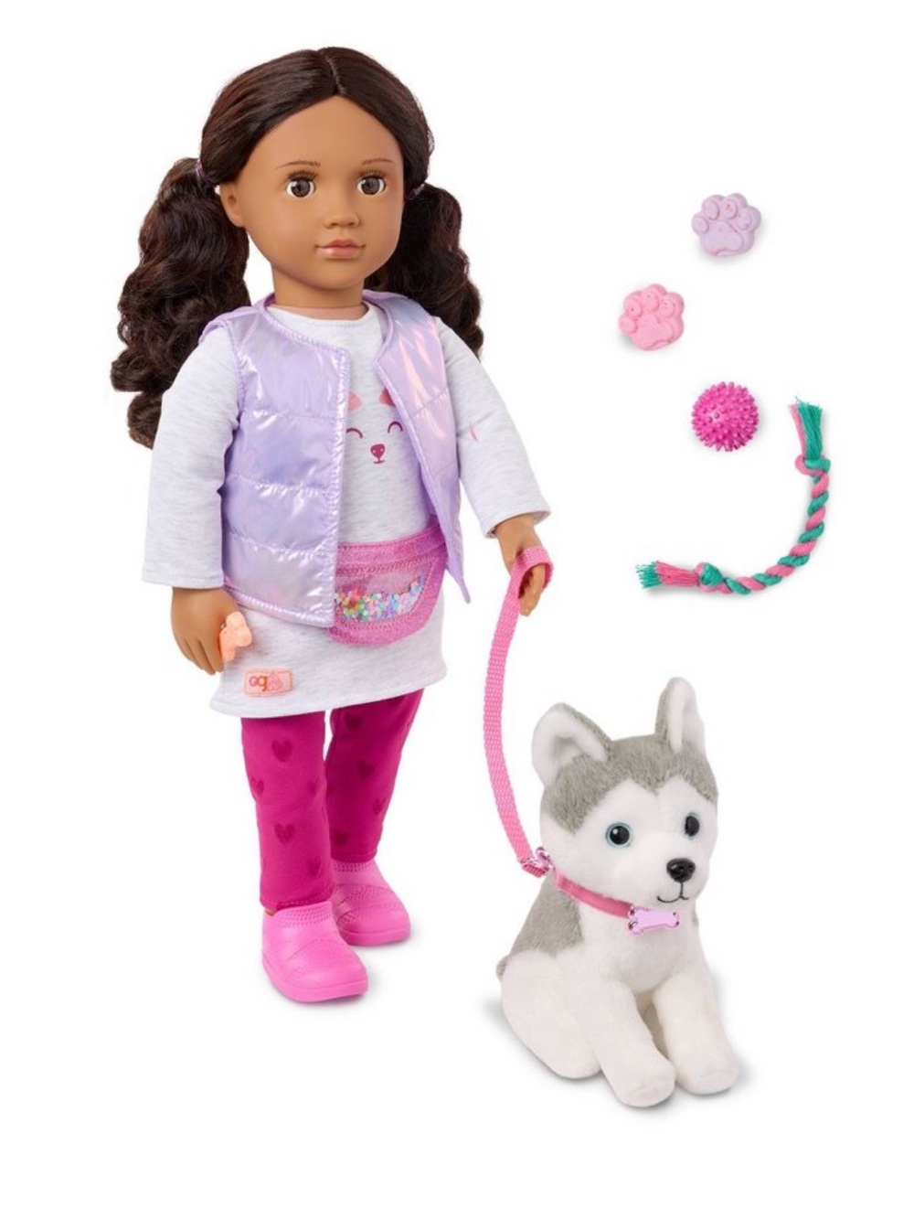 Our Generation Estella & Evi Doll with Plush Husky Dog & Puppy Toys + Treats NEW